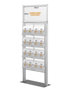 Stojak na ulotki z 8 kieszeniami na ulotki A4 A5 i DL oraz Logo na górze