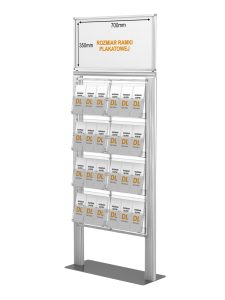 Stojak na ulotki z 8 kieszeniami na ulotki A4 A5 i DL oraz Logo na górze