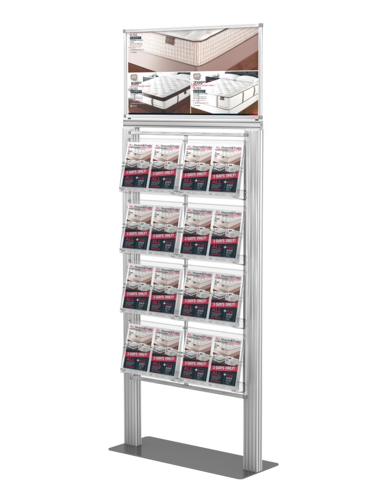 Stojak na ulotki z 8 kieszeniami na ulotki A4 A5 i DL oraz Logo na górze