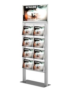 Stojak na ulotki z 8 kieszeniami na ulotki A4 A5 i DL oraz Logo na górze