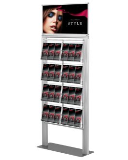 Duży stojak na ulotki A4 A5 i DL + plakat – 8 kieszeni A4 193cm art.026