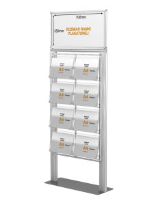 Stojak na ulotki z 8 kieszeniami na ulotki A4 A5 i DL oraz Logo na górze