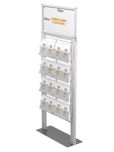 Stojak na ulotki z 8 kieszeniami na ulotki A4 A5 i DL oraz Logo na górze