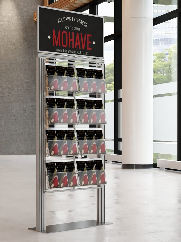 Stojak na ulotki z 8 kieszeniami na ulotki A4 A5 i DL oraz Logo na górze