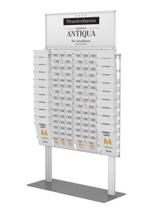 Stojak na ulotki z 24 kieszeniami na ulotki A4 A5 i DL oraz Logo na górze