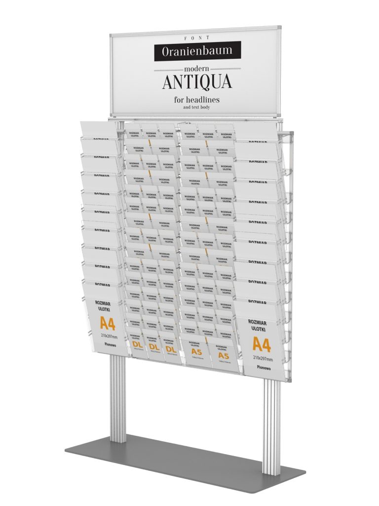 Stojak na ulotki z 24 kieszeniami na ulotki A4 A5 i DL oraz Logo na górze