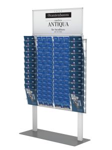 Stojak na ulotki z 24 kieszeniami na ulotki A4 A5 i DL oraz Logo na górze