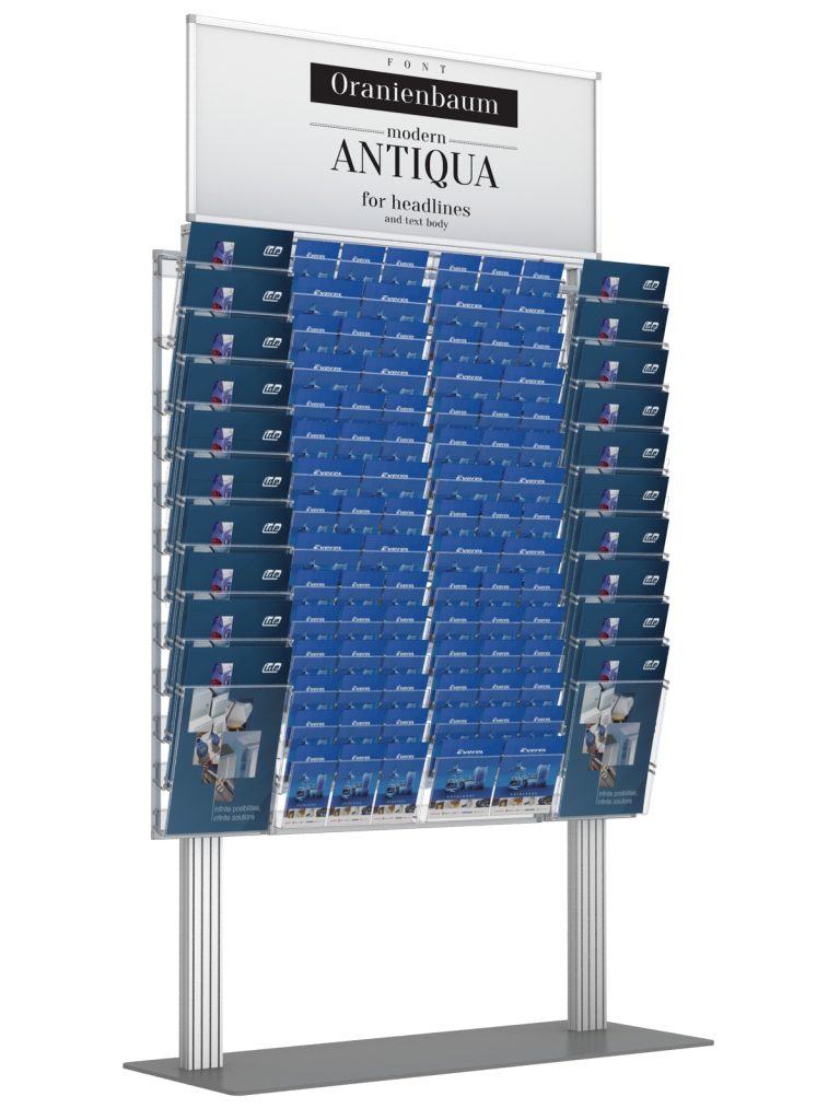 Stojak na ulotki z 24 kieszeniami na ulotki A4 A5 i DL oraz Logo na górze