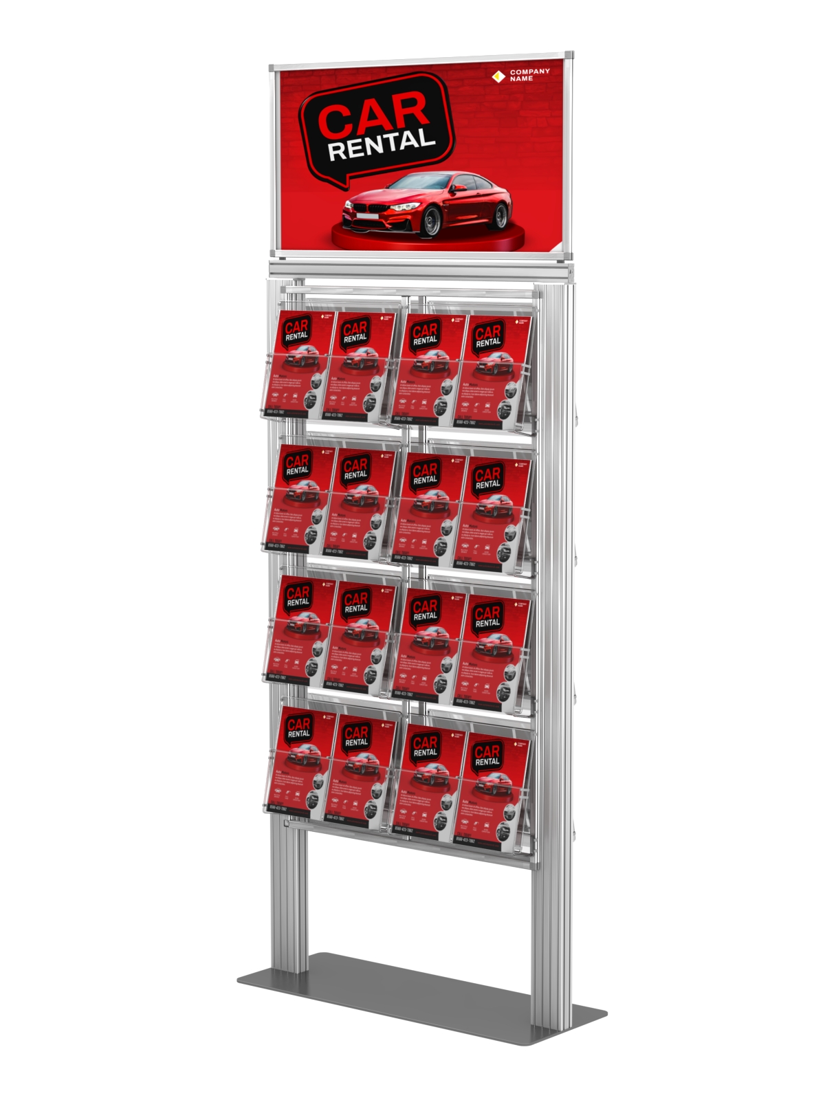 Stojak na ulotki z 8 kieszeniami na ulotki A4 A5 i DL oraz Logo na górze