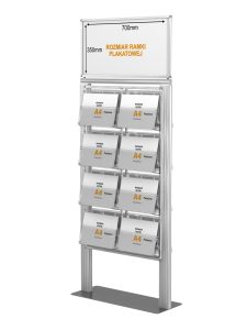 Stojak na ulotki z 8 kieszeniami na ulotki A4 A5 i DL oraz Logo na górze