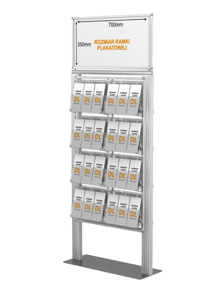 Stojak na ulotki z 8 kieszeniami na ulotki A4 A5 i DL oraz Logo na górze