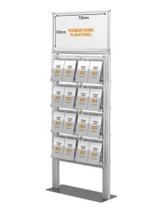 Stojak na ulotki z 8 kieszeniami na ulotki A4 A5 i DL oraz Logo na górze