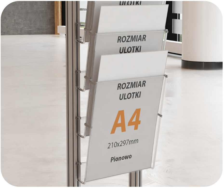 Duży stojak prezenter i kieszenie A4 pionowo kaskadowo