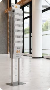 Składany stojący prezenter z 14 kieszeniami A4 i logo w formacie DL - dwustronny