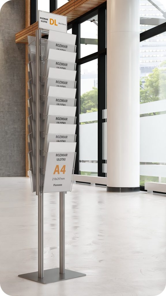 Składany stojący prezenter z 14 kieszeniami A4 i logo w formacie DL - dwustronny