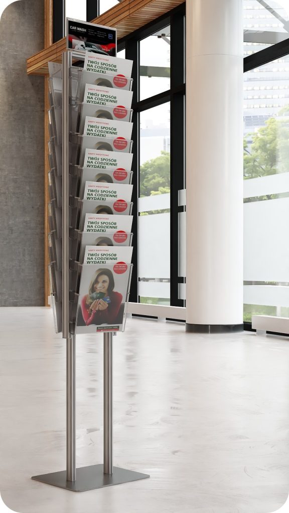 Składany stojący prezenter z 14 kieszeniami A4 i logo w formacie DL - dwustronny