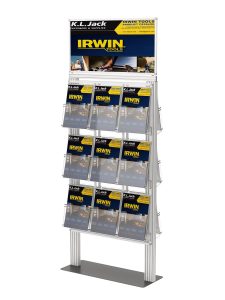 Ekspozytor 18 kieszeni na ulotki A4 210x297mm z ramką plakatową na metalowej podstawie 4mm