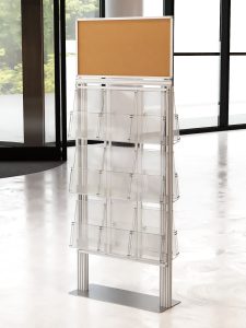 Ekspozytor 18 kieszeni na ulotki A4 210x297mm z ramką plakatową na metalowej podstawie 4mm