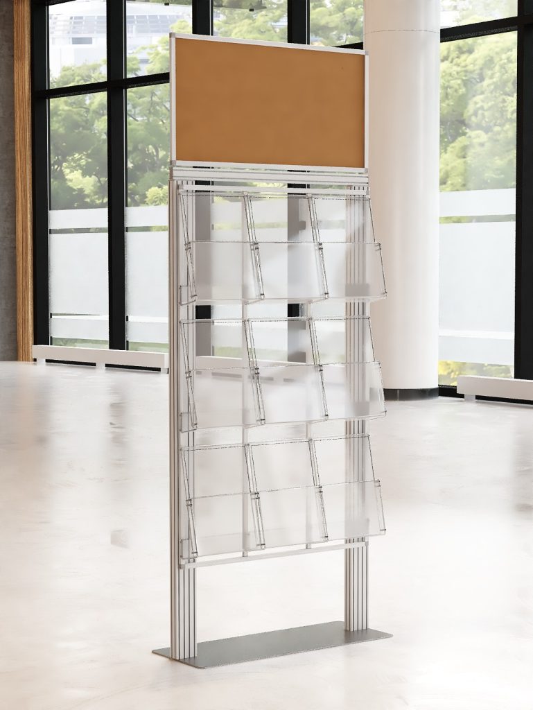 Ekspozytor 9 kieszeni na ulotki A4 210x297mm z ramką plakatową