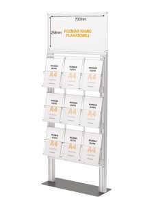 Ekspozytor 9 kieszeni na ulotki A4 210x297mm z ramką plakatową