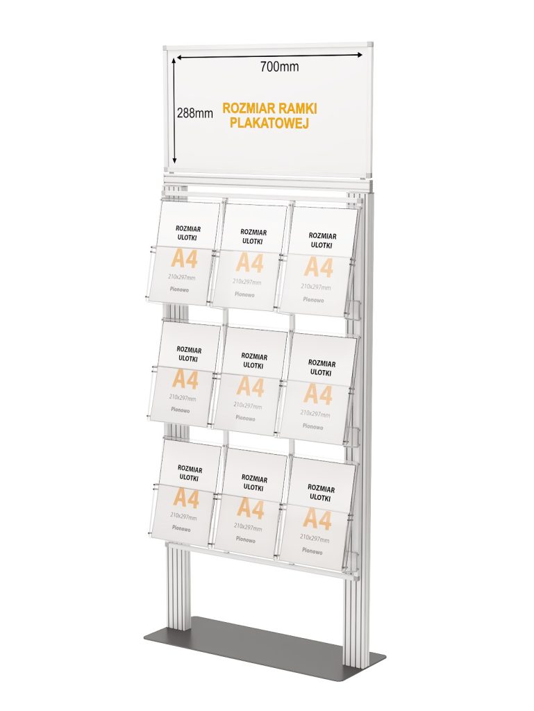 Ekspozytor 9 kieszeni na ulotki A4 210x297mm z ramką plakatową