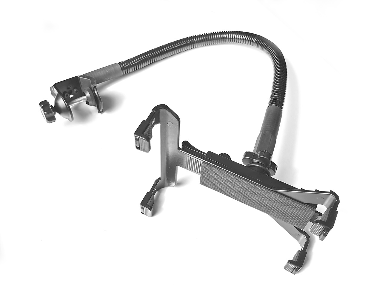 Giętki uchwyt na tablet do blatu i rurki.