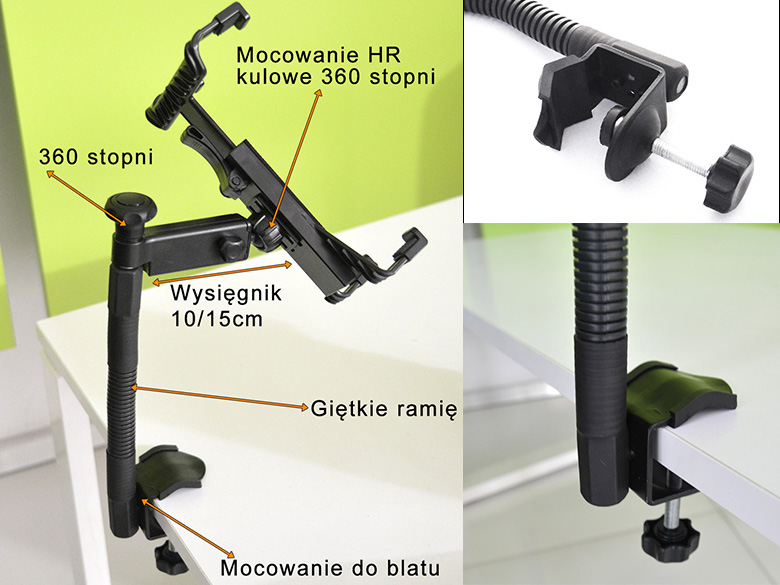 Teleskopowy uchwyt na tablet 10.1" 13,3" z giętkim ramieniem 20-200cm Model.VR1