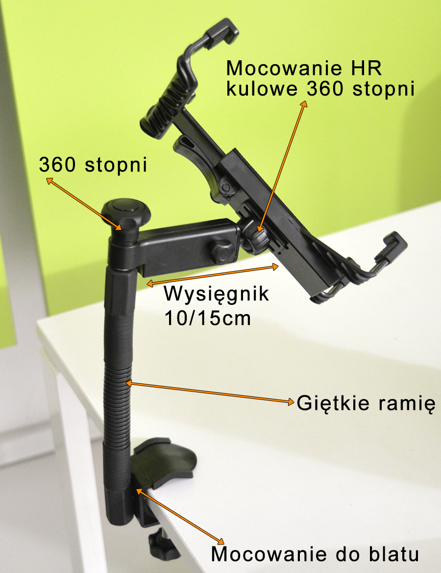 Teleskopowy uchwyt na tablet 10.1" 13,3" z giętkim ramieniem 20-200cm Model.VR1