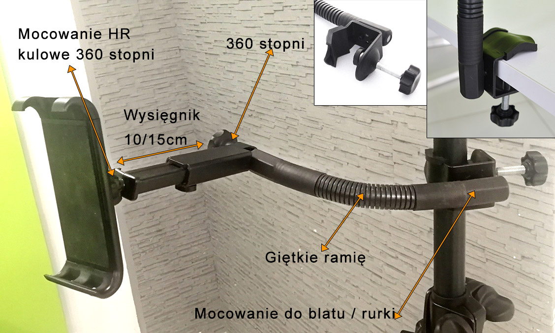 Uchwyt z giętkim ramieniem na tablet 7 i 10.1"