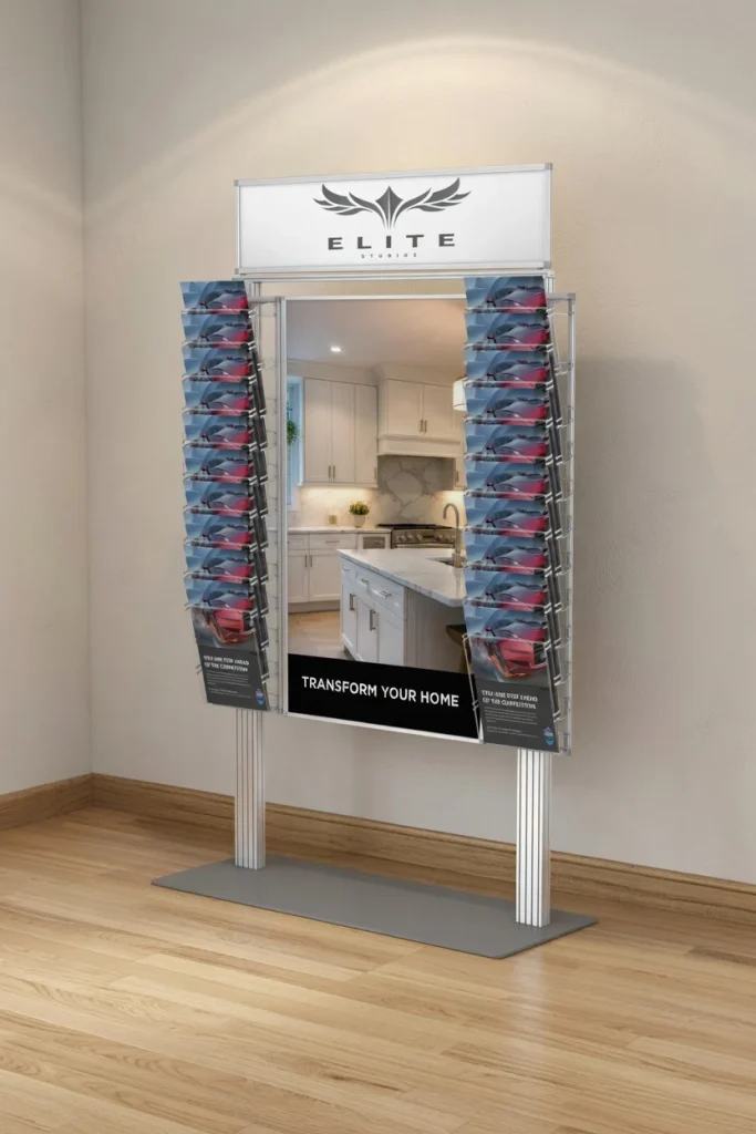 Stojak na ulotki z plakatem