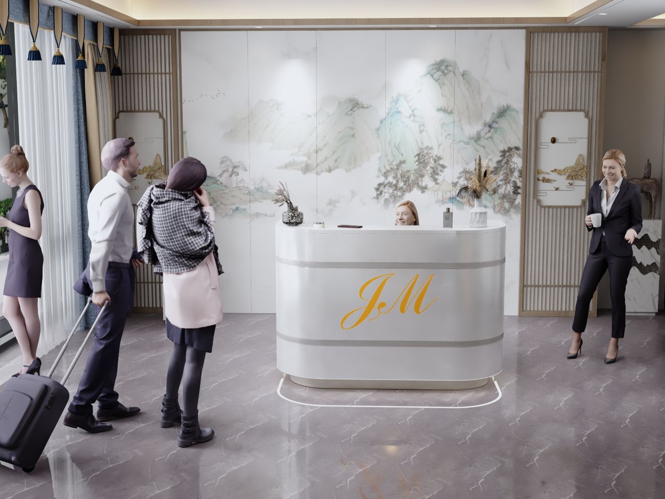 lada recepcyjna z oświetleniem