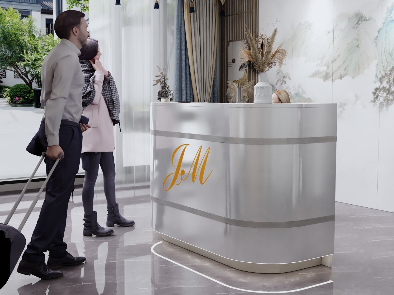 lada recepcyjna z oświetleniem